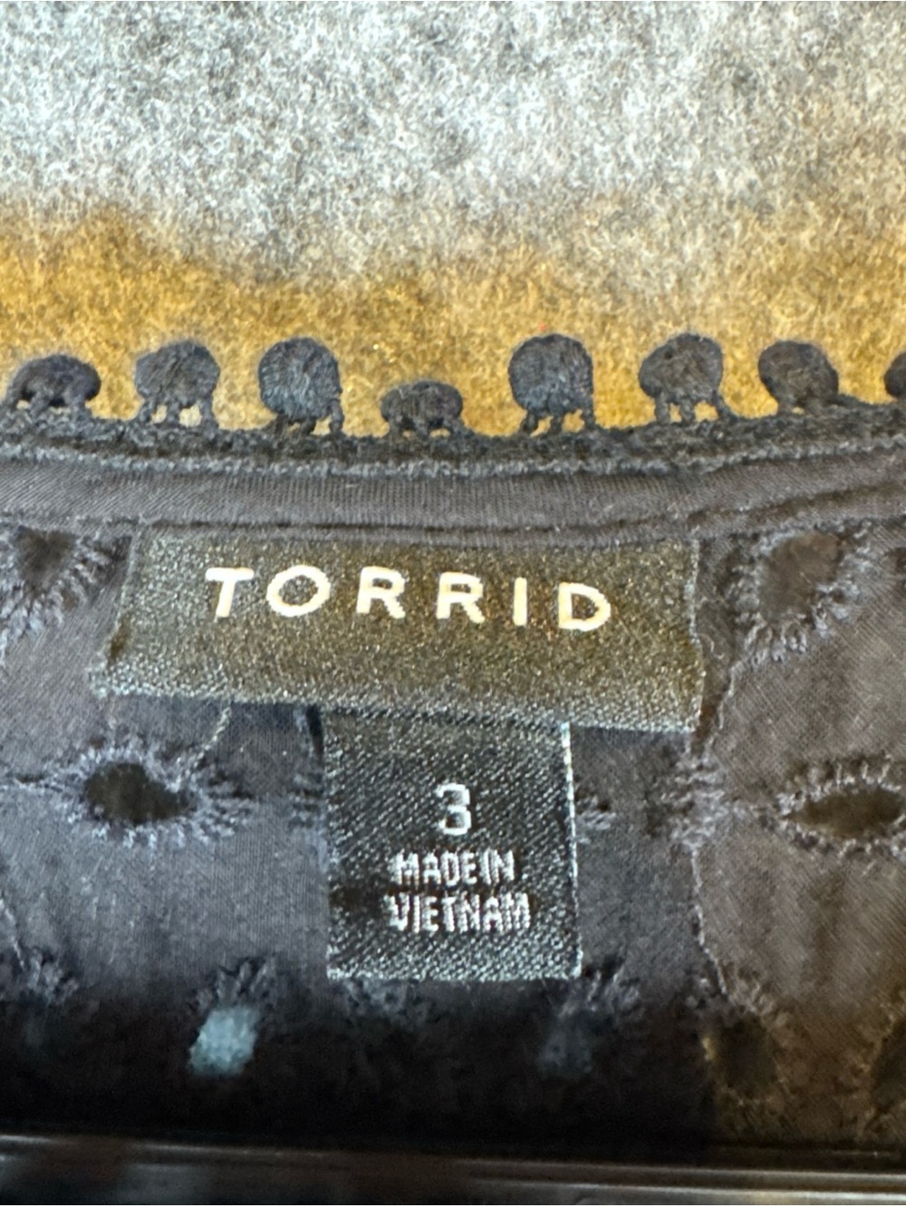 Torrid 3 (3X) Black Eyelet Babydoll Blouse 3/4 Sleeve Cotton/Rayon - Picture 12 of 12